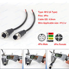 1Pcs M12 Sensor Connector 2 3 4 5 8 Pin Male / Female Aviation Plug IP67 Waterproof Wire A Type 20cm PVC Cable