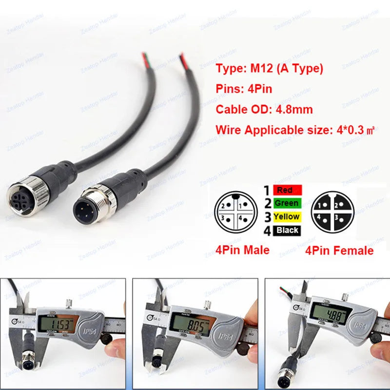 1Pcs M12 Sensor Connector 2 3 4 5 8 Pin Male / Female Aviation Plug IP67 Waterproof Wire A Type 20cm PVC Cable