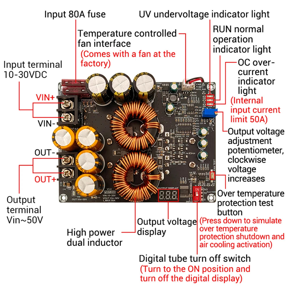 1200W 50A High Current Boost Power Module Dual Inductor Sufficient Power Audio Amplifier Dedicated Power Supply PW1200