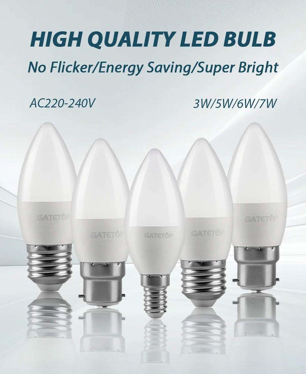 8pcs E27 E14 B22 Led Bulb AC 220V C37 Candle Lamp Energy Saving 3000K 6000K 3W 5W 6W 7W Chandelier Light for Home Decoration