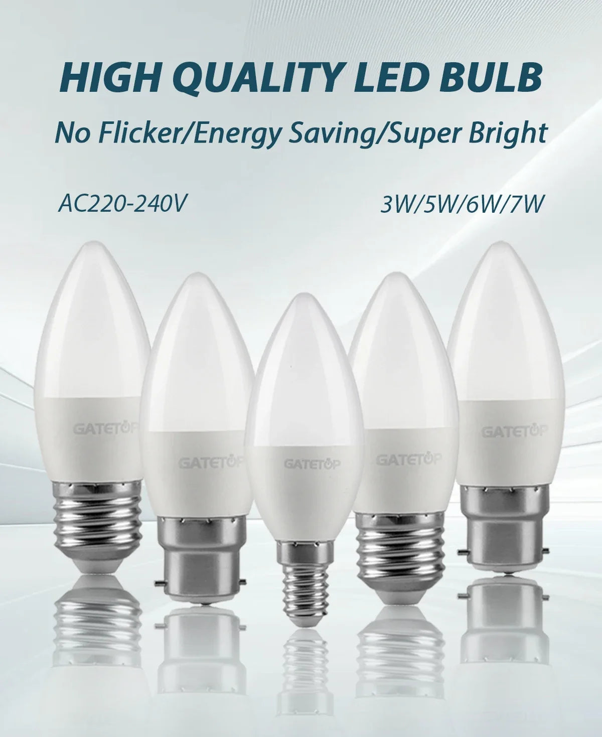8pcs E27 E14 B22 Led Bulb AC 220V C37 Candle Lamp Energy Saving 3000K 6000K 3W 5W 6W 7W Chandelier Light for Home Decoration