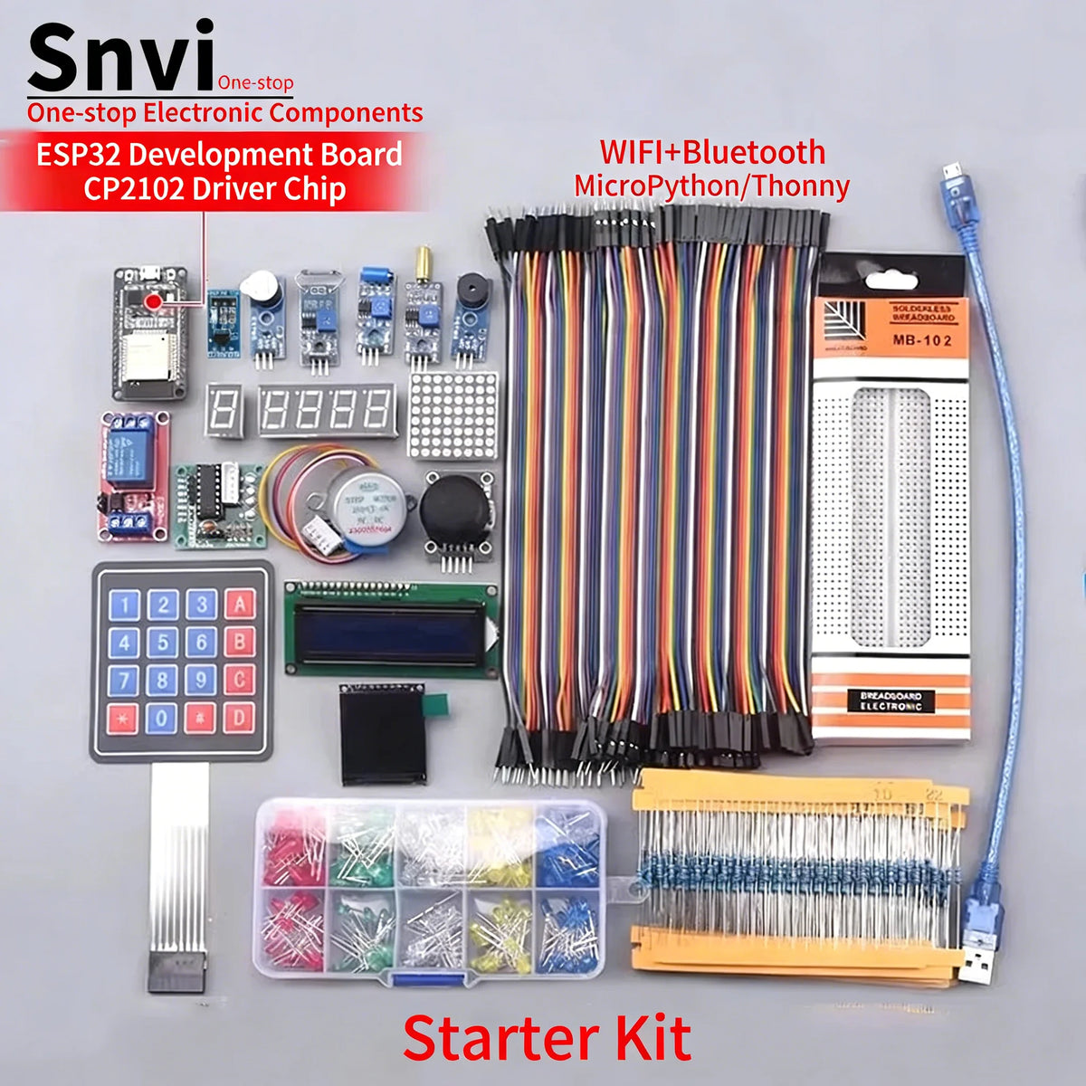Snvi ESP32 Development Board Starter Kit ESP-32S WiFi Bluetooth IoT Learning Kit DIY Projects Basic Starter Kit for Arduino
