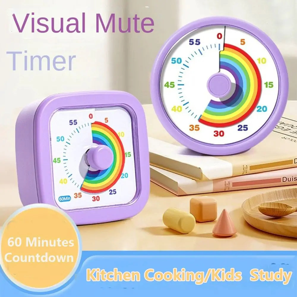 60 Minutes Visual Timer Round/Square Ultra Silent Countdown Alarm Clock Self-discipline Visualization Kitchen Timer Indoor