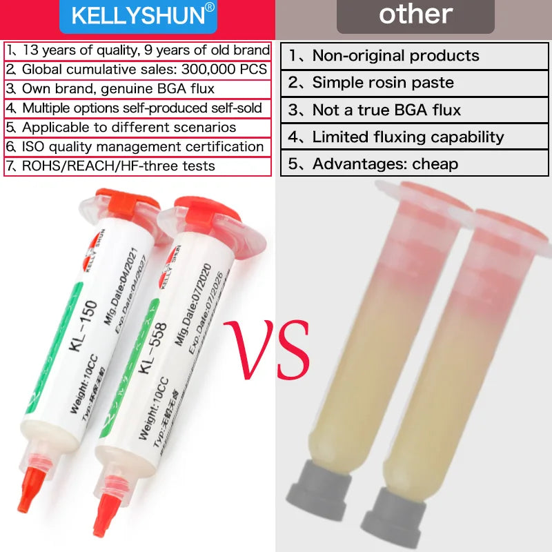 Flux 100% Original KELLYSHUN PCB Soldering Flux 10ml Needle Tube Welding Flux No-Clean Soldering Paste NC 559 558 652 Solder