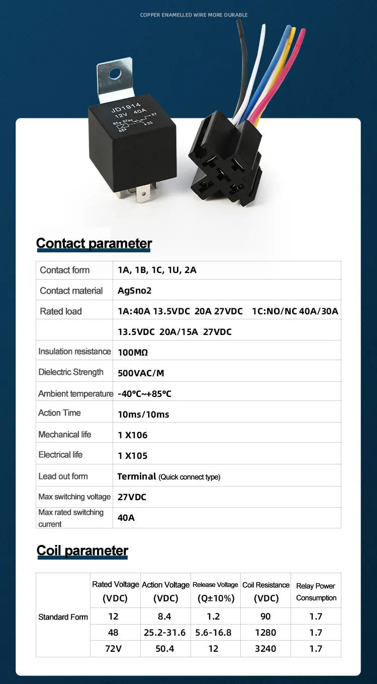12V/24V 4Pin 5Pin Waterproof Relay 40A Car Auto Relay with Copper Terminals & Socket Metal Insert Relay