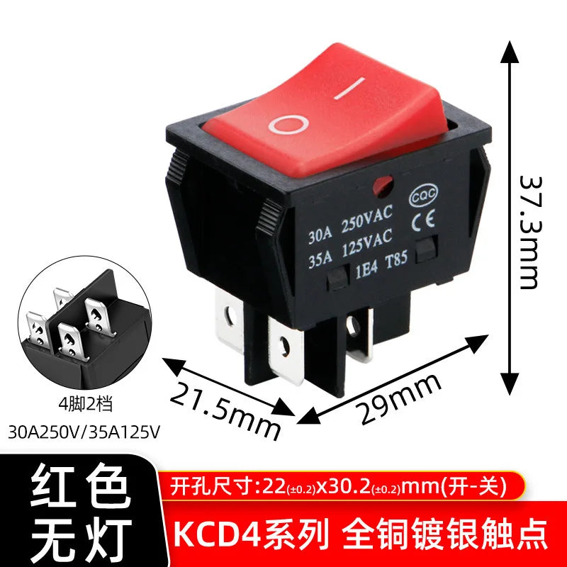 5PCS 16A 20A 30A Rocker Switch 220V 120V KCD7 KCD4 4 6 Pin Rocker Toggle Switch SPDT ON OFF Red Lighted Heavy Duty T125 T85