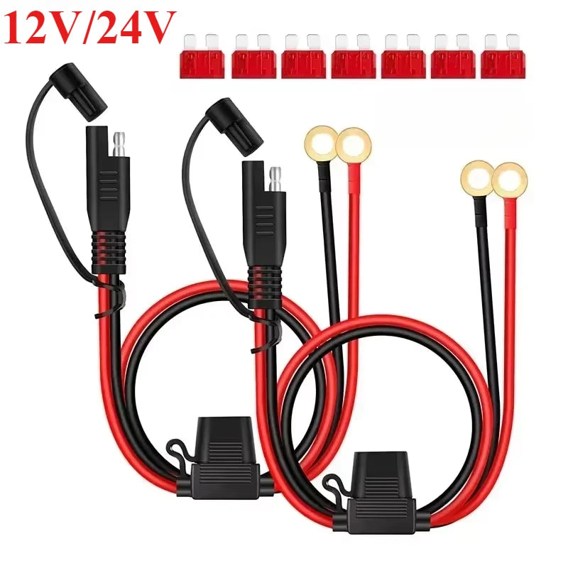 12V Car Battery Charging Cable SAE Terminal 24V Female Pump Plug 16AWG Extension Cord for Motorcycle Truck RV Boat Modification