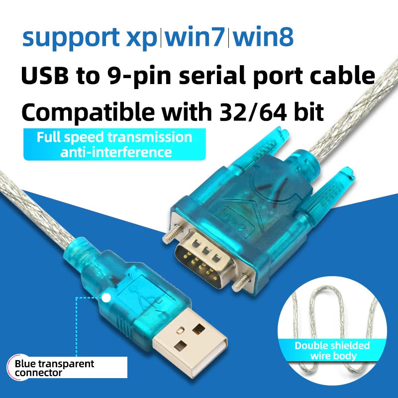 1PCS USB to Serial Port 9-Pin Data Cable HL-340 Chip to RS232 Converter Male Female USB2.0 to DB9 Interface Conversion Cable
