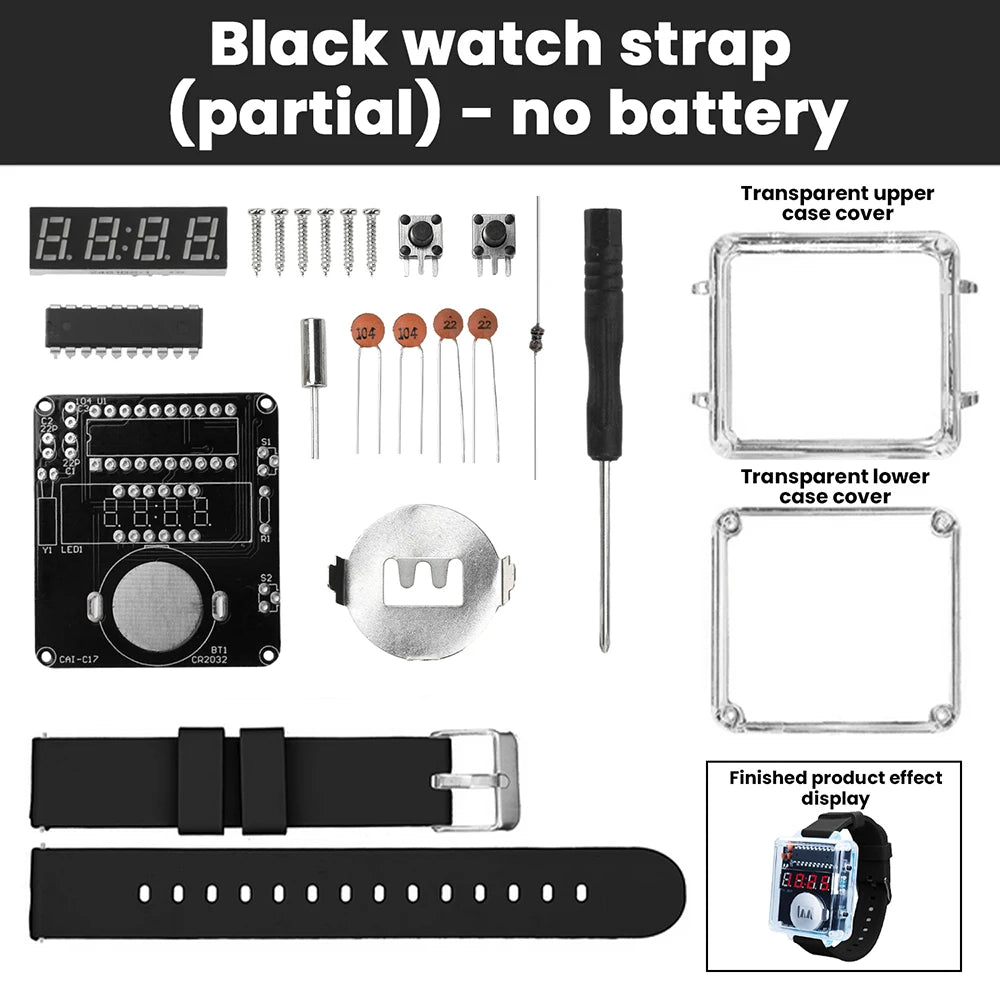 DIY Electronic Watch Kit 0.28'' LED Digital Tube Creative Watch Soldering Kit Microcontroller Watch Kit with Silicone Strap&Case