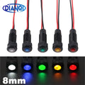 1pc 8mm Oxidized Black Plastic Indicator Light Mini Warning LED Pilot Signal Lamp 6V12V 24V 220V with Wire Red Yellow Blue Green