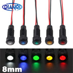 1pc 8mm Oxidized Black Plastic Indicator Light Mini Warning LED Pilot Signal Lamp 6V12V 24V 220V with Wire Red Yellow Blue Green