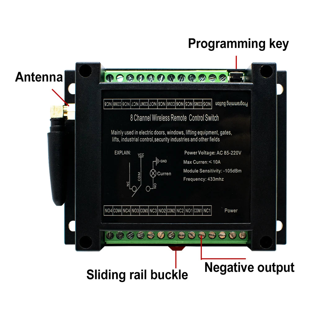 6/8CH Wireless Remote Control Switch AC 220V 100V-265V 10A Relay 6/8 Channels 433MHz Industrial Controller Receiver Transmitter