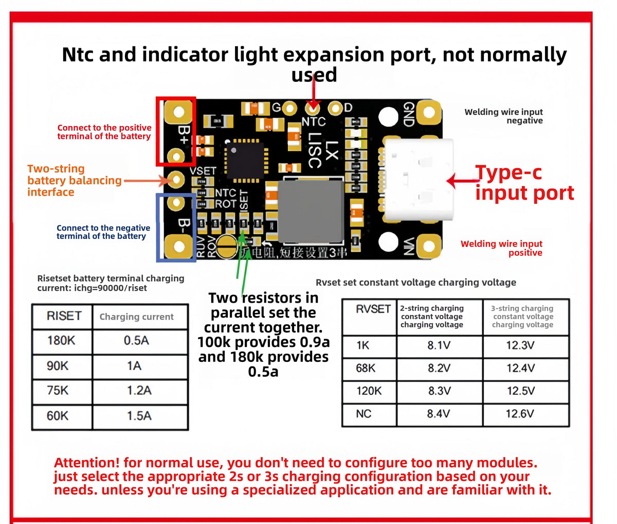 Type-C USB 2S 3S Lithium Battery Charger Module 15W with Balance Support QC Fast Charge 8.4V 12.6V 1.5A Boost Converter