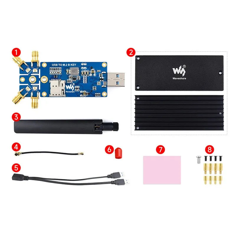 5G Dongle Expansion Board USB 3.1 to M.2 Key B Port Aluminum Cooling Plate 4 Antennas for Windows PC Raspberry Pi 4 Jetson Nano