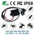 12V 24V 36V 48V 60V 72V Buck to 5V 3A USB Step Down Power Converter Car Auto Phone Motorcycle Charger Adapter 11V-90V