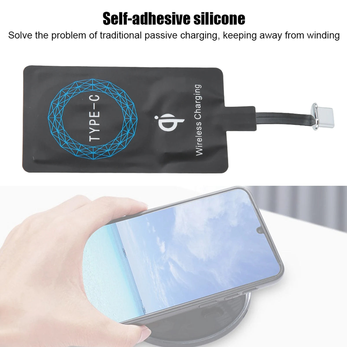 2PCS Type C Wireless Charger Adapter Portable Charging Receiver Qi Enabled Fast Charging for Type C Mobile Phone Car Travel Home
