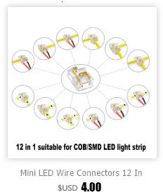 COB LED Wire Connector 5 8 10mm Connection Solderless Mini Buckle FCOB RGB CCT LED Strip Lights 2 3 4 Pin No Dark Area Connector
