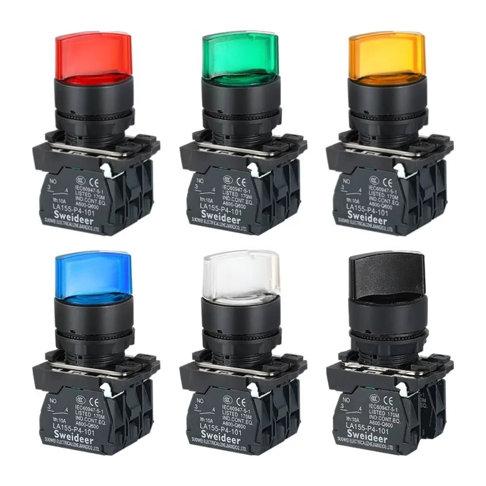 XB4 Knob Switch with LED 22mm 2/3Position Self Locking 1NO/2NO/1NO1NC Select Rotary Switch with Light 12V 24V 220V 10A Red Green