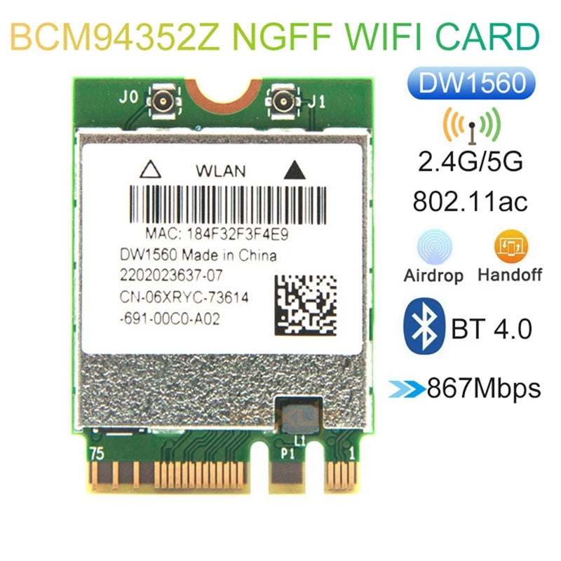 HOT SALE BCM94352Z DW1560 M.2 Wifi Adapter Wireless Card 1200Mbps 802.11Ac 2.4Ghz/5G Bluetooth 4.0 NGFF Card for Mac OS