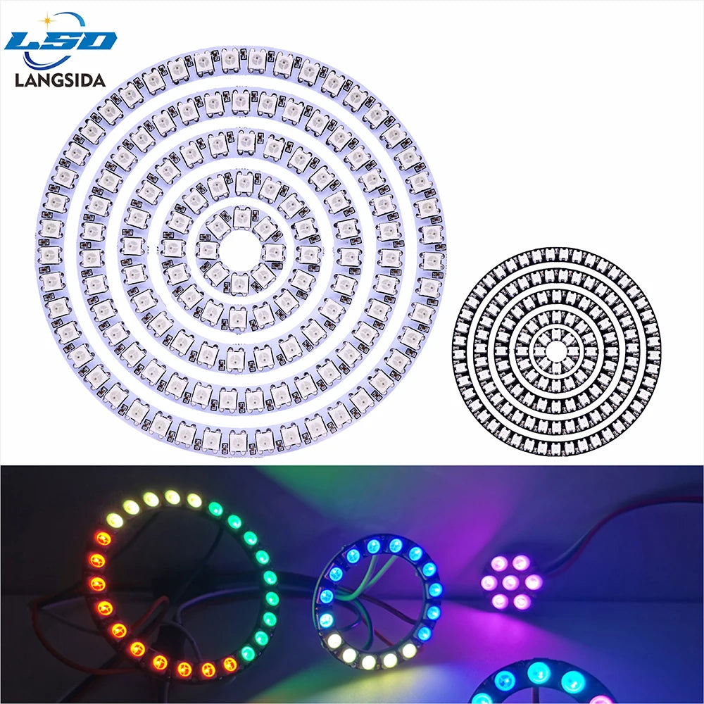 DC5V WS2812B Pixel Ring LED Panel Light Individual 8/16/24/35/45/128 LED Addressable WS2812 IC 5050 RGB LED Ring Module