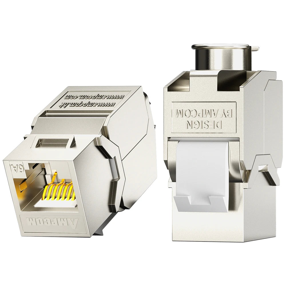 AMPCOM CAT7 RJ45 Keystone Jack, STP Shielded Tool Free Self-Locking CAT8 Cat6a Keystone Zinc Alloy RJ45 Module Coupler Adapter