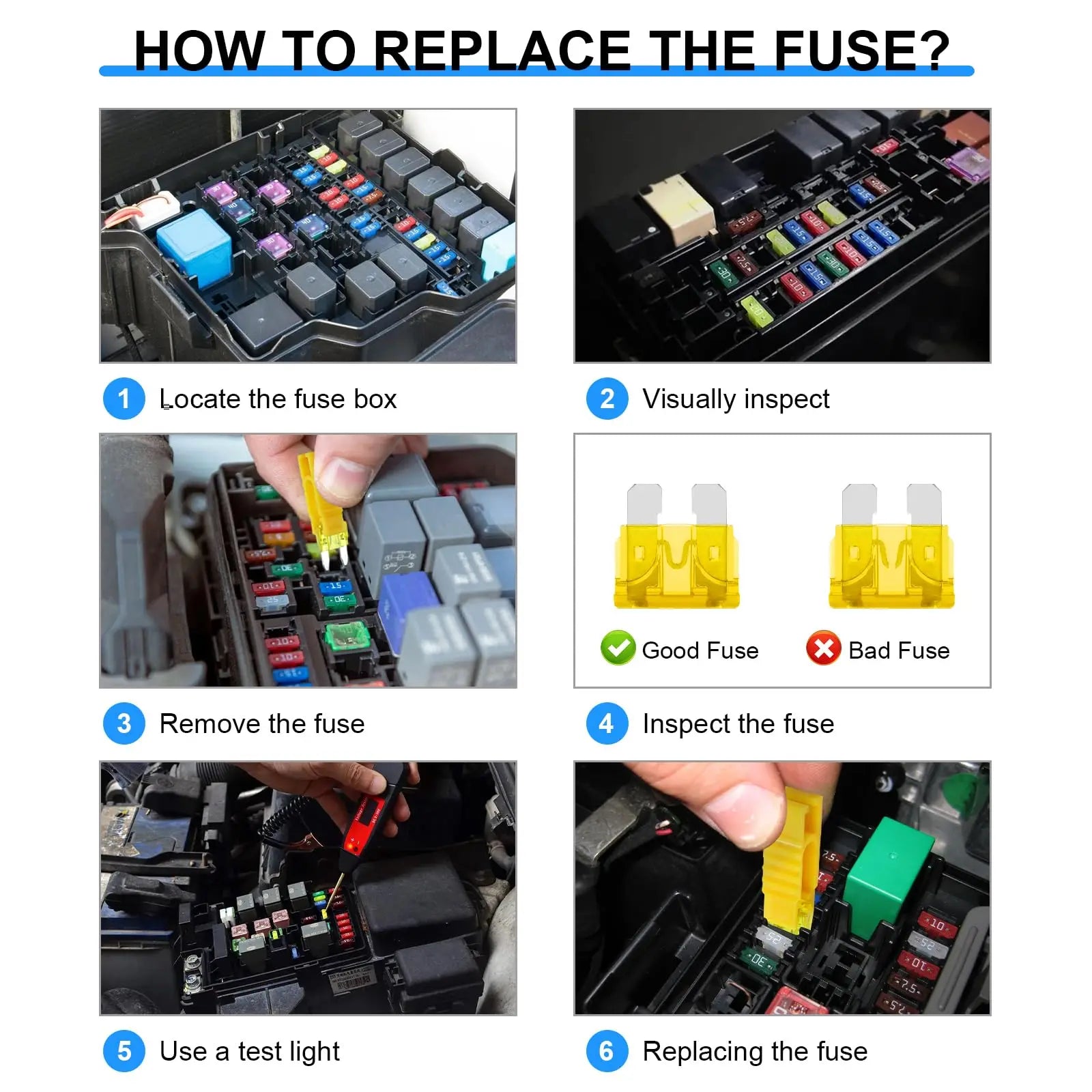 Fuses Standard 10-100pcs 5-40A Automotive Blade Fuse Kits Blade Type Fuse Replacement for Car/RV/Truck/Motorcycle/Boat Etc