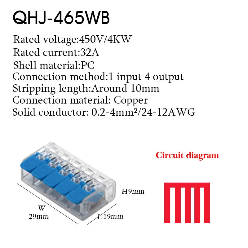 Wire Connector Electrical Lever Strip Connectors Cage Spring Universal Compact Quick Wiring Conductors Push-in Terminal Blocks