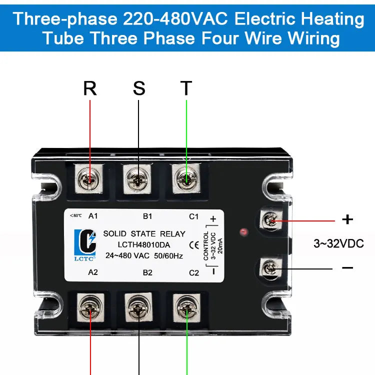 LCTC Three Phase Solid State Relay SSR Zero Cross 3-phase Load Relay 3-32VDC Control With Radiator 380V10A 25A 40A 60A 80A 100A