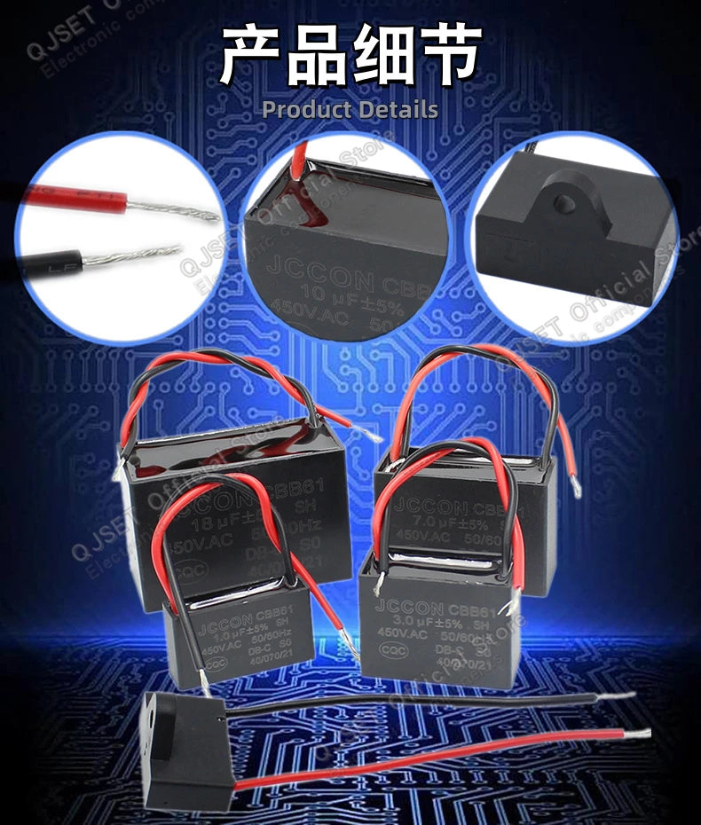 1pcs CBB61 Fan Starting Capacitor 450V 0.8/1/1.2/1.5/2/2.5/3/3.5/4/4.5/5/6/7/8/10/12/15/18/20UF Ceiling Fan Hood Motor Capacitor