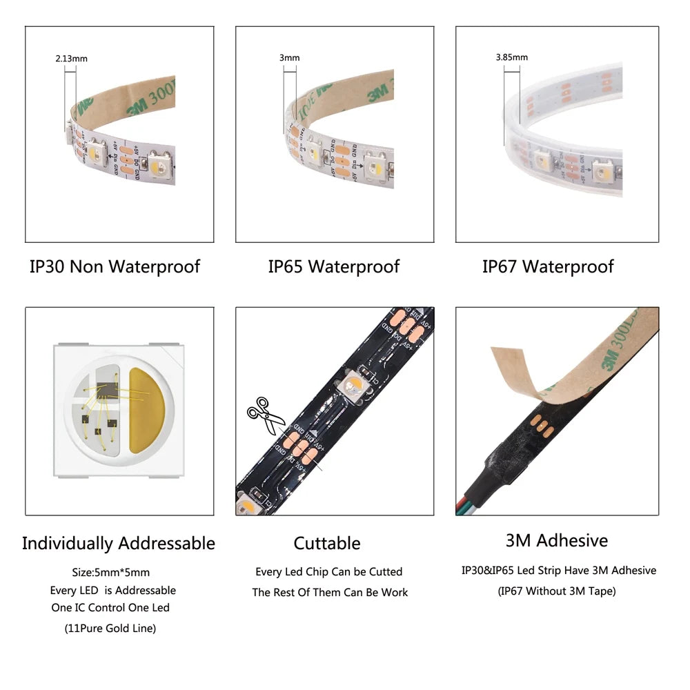 SK6812 WS2814 Led Strip 5050SMD 4 IN 1 60Leds/Pixels/M Individual Addressable Strip RGBW NW WW IP30/65/67 DC5V 12V 24V