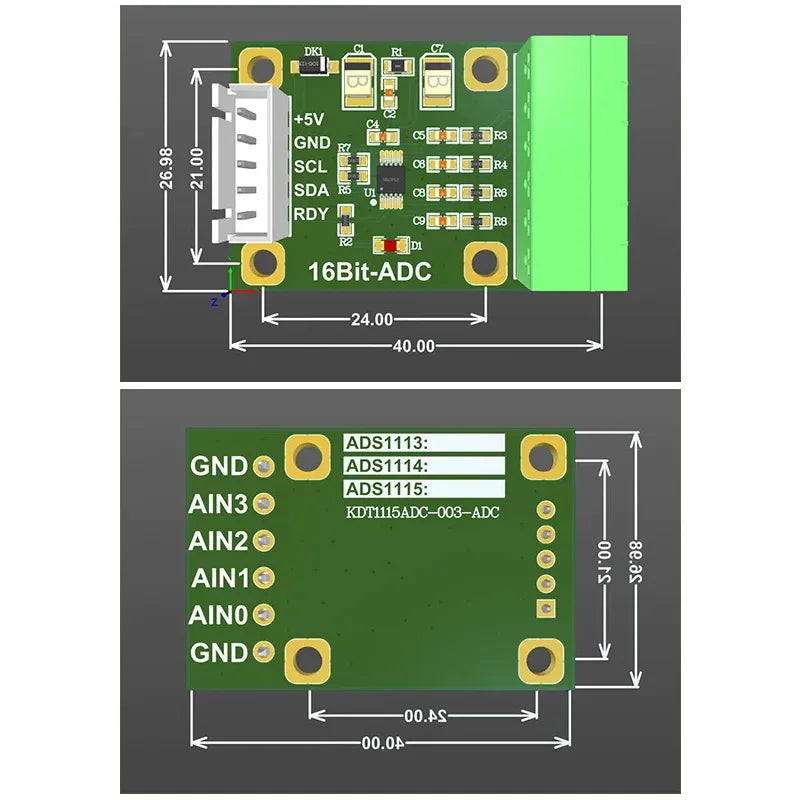 KDT1115DAC-001 ADS1115 16-Bit Precision ADC Module 4-Channel I²C Sampling, Compatible with ADS1113/ADS1114