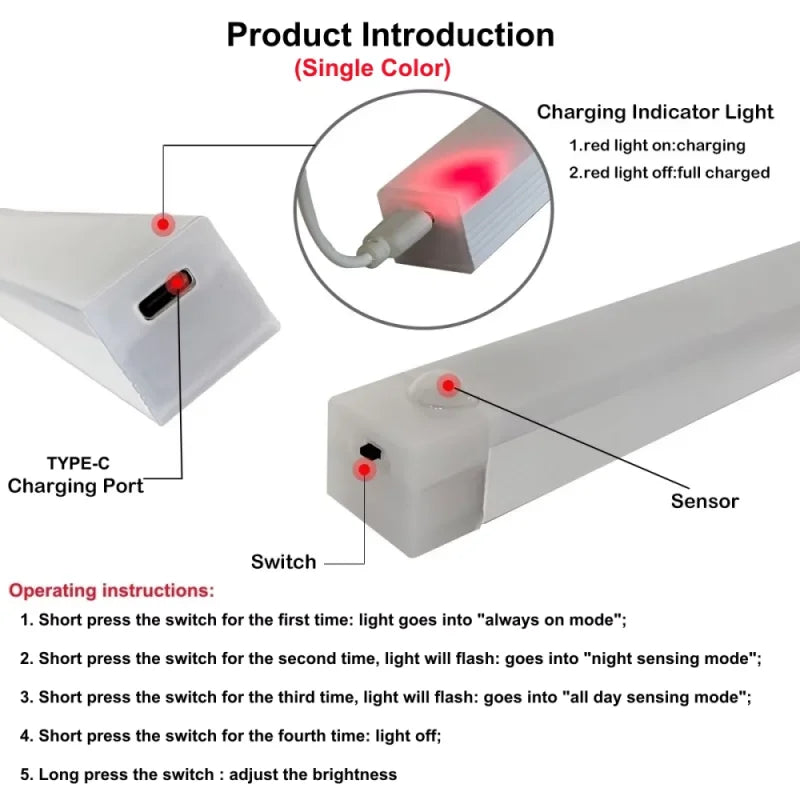 30cm Rechargeable Induction Aisle Night Light LED Motion Sensor Light Portable Detector Wall lamp Mirror Light Staircase Backlig