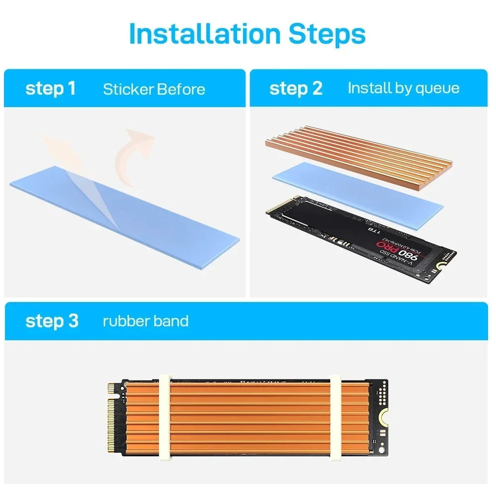 Aluminum Cooling Heatsinks Thermal Pads Heat Dissipation Radiator Thickness 3mm 6mm for M.2 NGFF SATA PCI-E NVME M2 SSD Heatsink