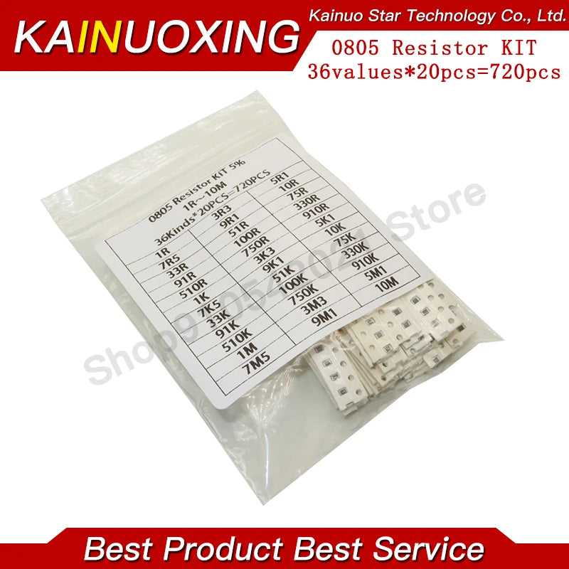 36Value * 20pcs =720pcs 0603 0805 1206 SMD Resistor Kit 1/4W 0.25W 5% 1 ohm~10 Mohm component diy kit new and original
