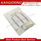 36Value * 20pcs =720pcs 0603 0805 1206 SMD Resistor Kit 1/4W 0.25W 5% 1 ohm~10 Mohm component diy kit new and original