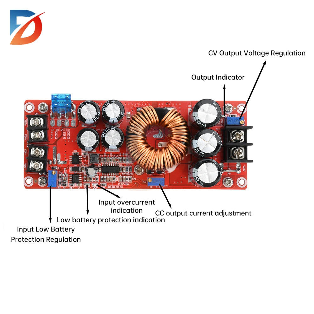 1800W 40A DC-DC Boost Converter Step Up Power Supply Module 10-60V To 12-90V Adjustable Voltage Charger 1200W 20A Boost Module