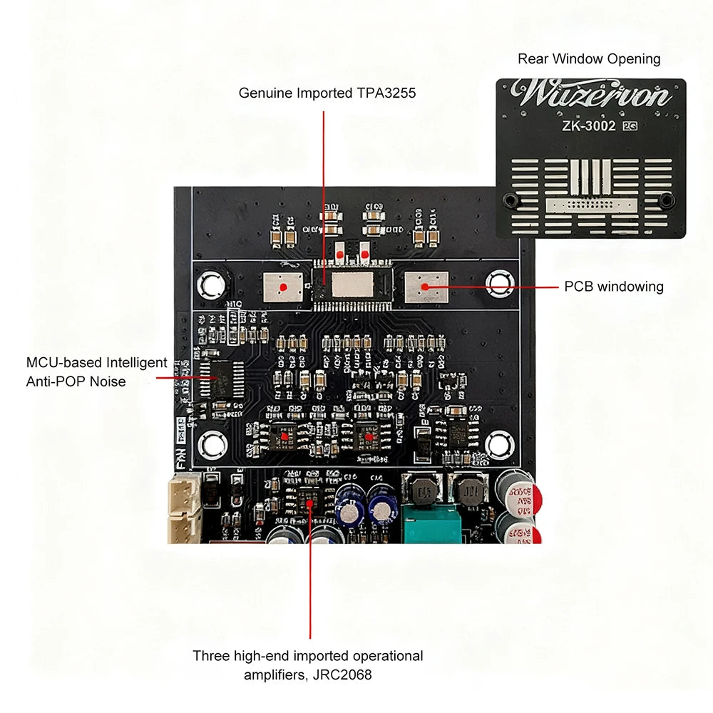 DC 18-50V ZK-3002 2G Second-Generation Upgraded Pure Post Amplifier Board 300W+300W Dual Channel Mono Amplifier Chip TPA3255