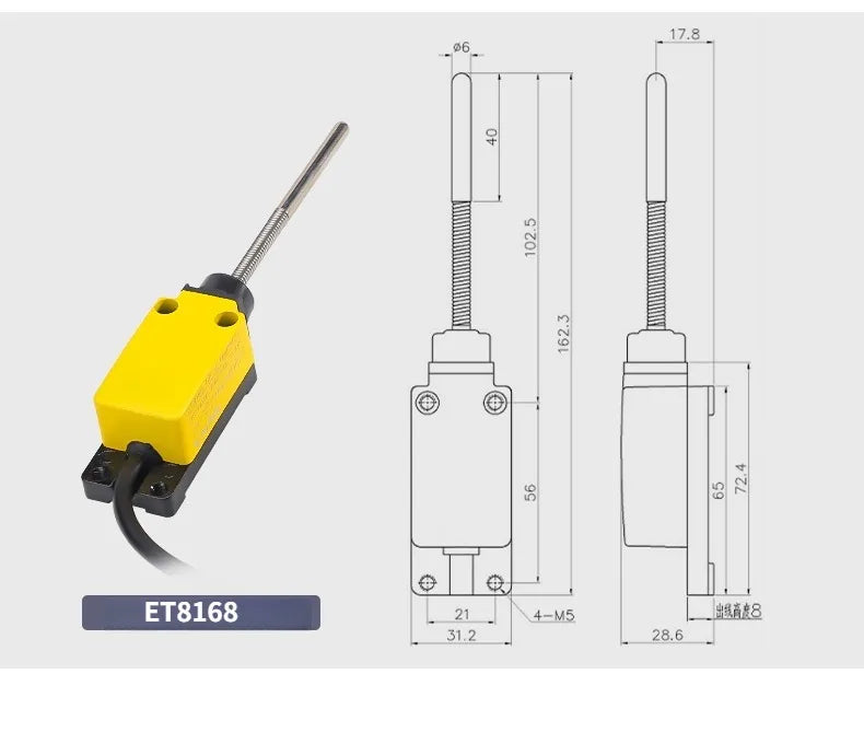 IP67 Waterproof Travel Limit Switch Limit Switch Micro Movement Roller 8108 Sealed Three Core Wire Swing Switch