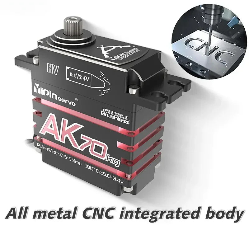 YIPIN Magnetic Coding Servo AK70 High Torque Full Metal Digital Servo 7.4V 70kg Brushless Motor IP67 180 Degree for RC Car Robot