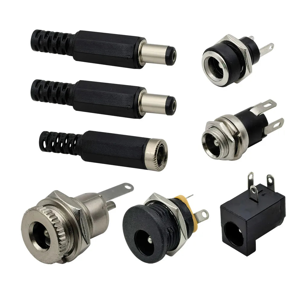 10Pcs DC Power Jack Connectors 5.5 x 2.1mm DC Plug Male Female Socket Soldering Type Nut Panel Mount DC Power Adapter Connector