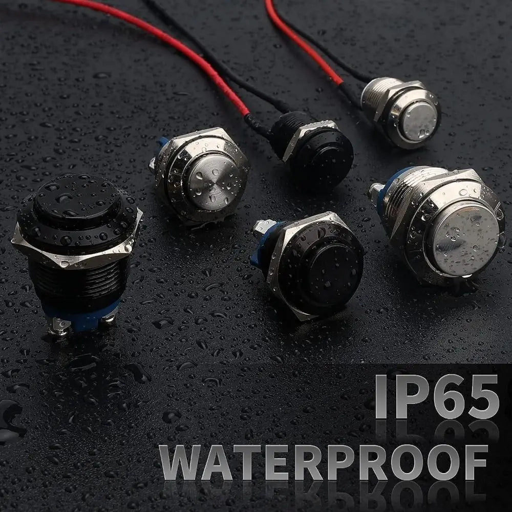 5pcs 12mm Momentary Push Button Switch Silver Shell with pre-Wiring, IP65 Waterproof Push Button Switch,Stainless Steel Normally