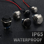 5pcs 12mm Momentary Push Button Switch Silver Shell with pre-Wiring, IP65 Waterproof Push Button Switch,Stainless Steel Normally
