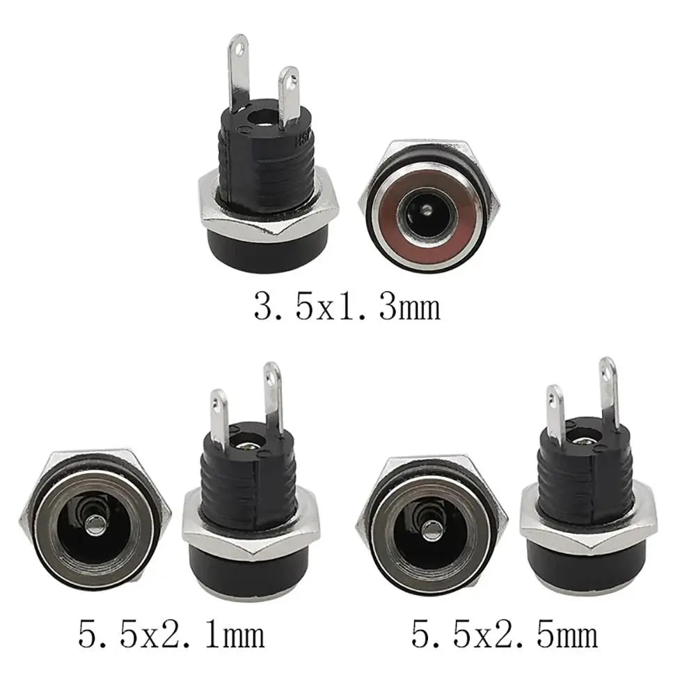 10Pcs DC Power Jack Supply Socket Connector 3.5*1.3/5.5*2.1/5.5*2.5mm DC 2 Terminal 2 Pin Panel Mount Connector Plug Adapter