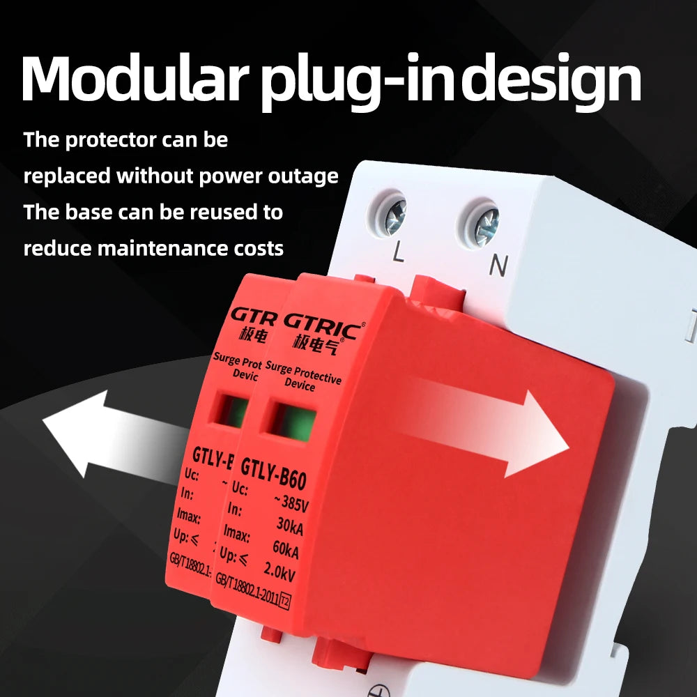GTRIC House Lightning Surge Protector AC SPD 1P 2P 3P 4P 40KA 60KA 220V 385V AC Protective Low-voltage Arrester Device