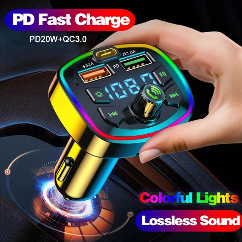 Bluetooth 5.0 Car FM Transmitter Hands Free Kit Dual USB Fast Car Charger Wireless MP3 Audio Receiver FM Modulator For All Phone