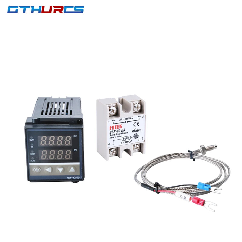 REX-C100 Digital RKC PID Thermostat Temperature Controller digital REX-C100/ 40A SSR Relay/K Thermocouple Probe/heat sink