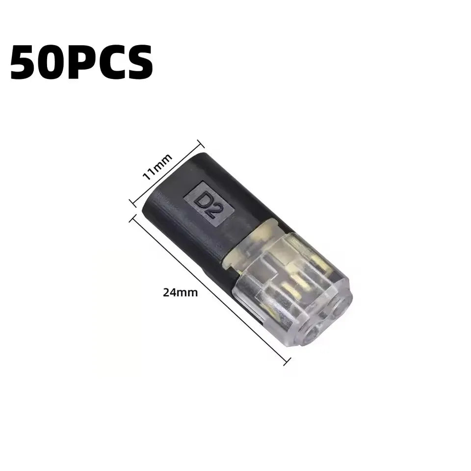 1-50 Pack of H2 2-Pin Pluggable Wire Connectors, Nylon Insulated Copper Quick-Connect Terminal Blocks, Suitable for Low-Voltage
