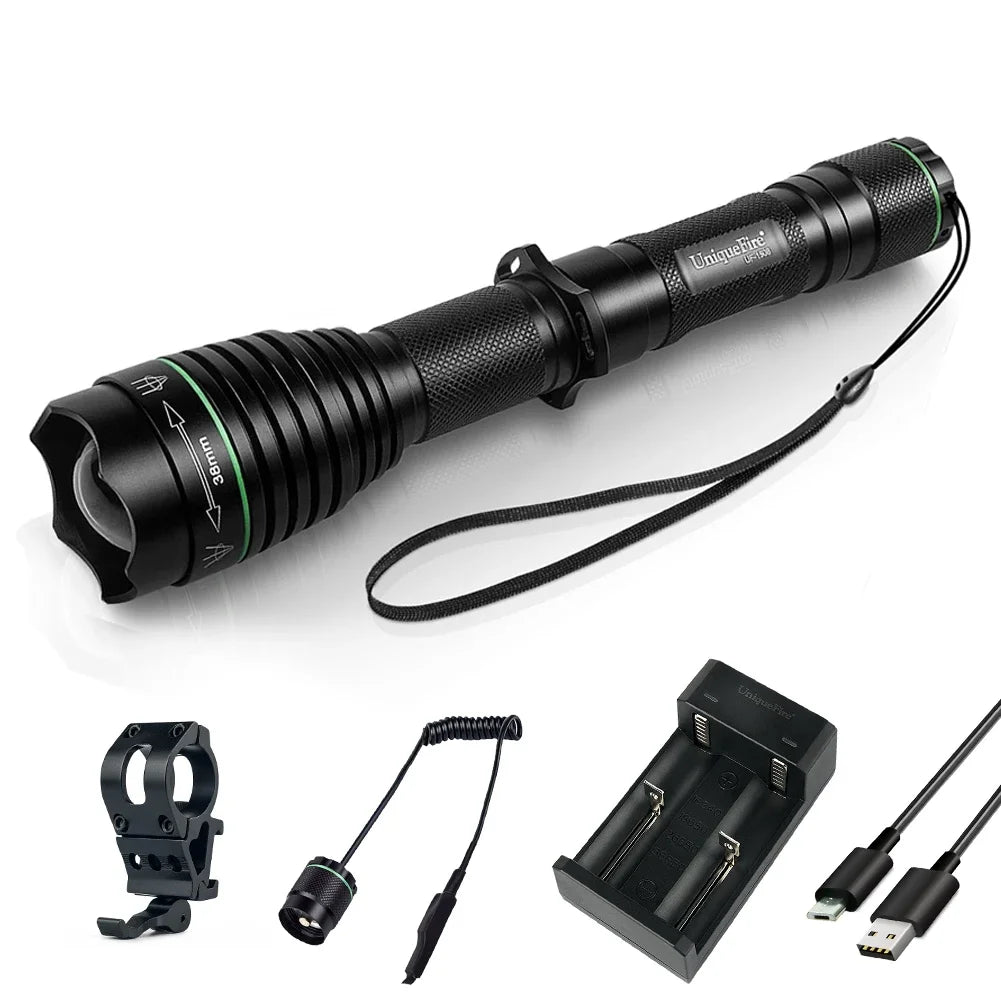 UniqueFire 1508 T38 T50 T67 T75 IR 850NM 5W LED Hunting Flashlight 3 Mode Zoom Night Vision Torch + Rat Tail Mount + USB Charger