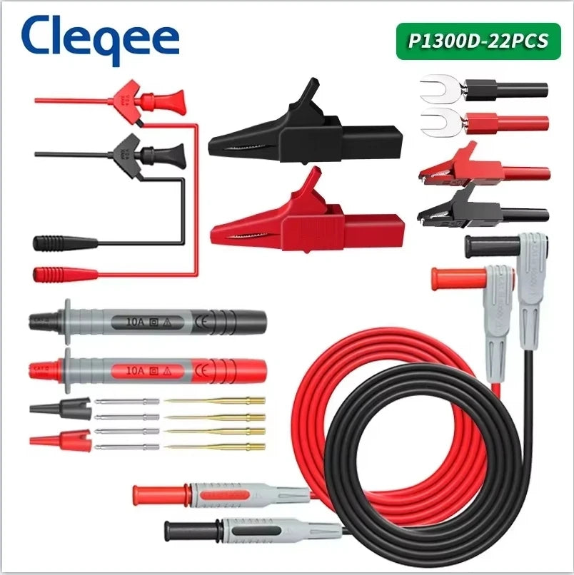 Cleqee P1300 Series Multimeter Test Lead kit 4mm Banana Plug Cable Test Hook Clip Probe Alligator Clip Automotive Tool