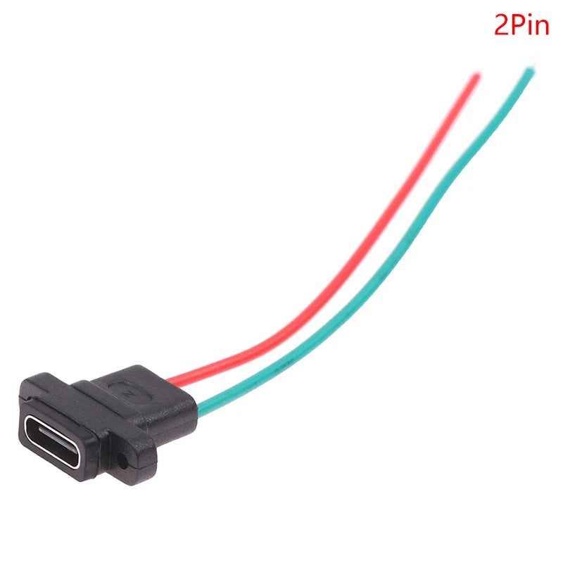USB-C Type Connector Type-C 2Pin 4Pin Welding Wire Female Waterproof Female Socket Rubber Ring High Current Fast Charging Port